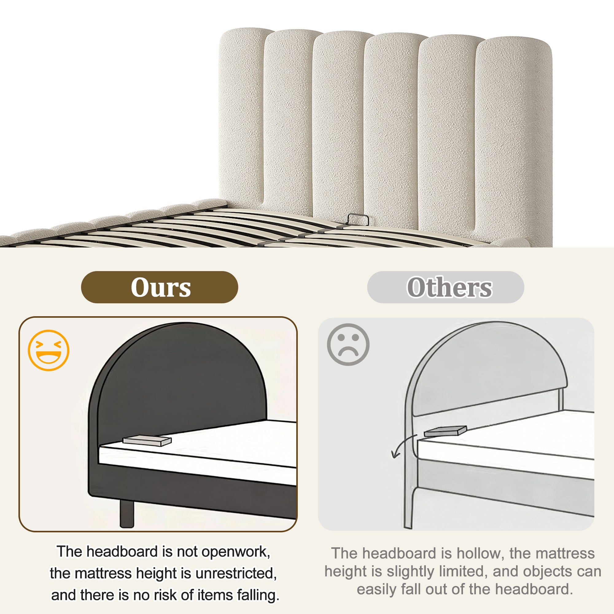 The Lumi Bouclé Storage Bed – Double